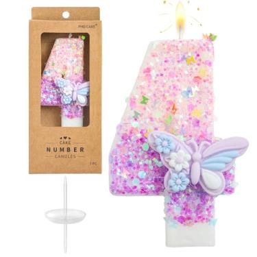 Imagem de PHD CAKE Número 4 velas de aniversário de borboleta roxa, velas com número de borboleta, velas com número de bolo, celebração de festa