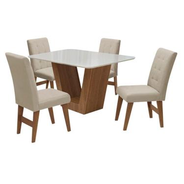 Imagem de Conj Mesa Jantar Com 4 Cadeiras 135cm Cedro/branco Off/bege