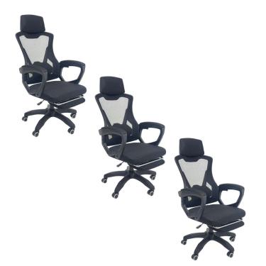 Imagem de Kit 3 Cadeiras de Escritório Presidente Executiva Oficial Supreme Preto
