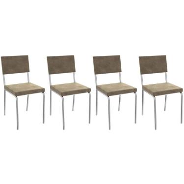 Imagem de Cadeira De Cozinha Zaria 2c128 Kit 4 Un Cromado Bege A036 Suede Suede