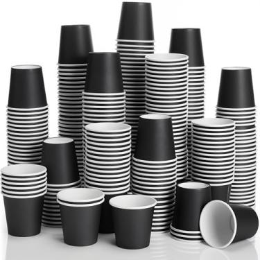 Imagem de Sawysine Copos de papel pequenos descartáveis de 300 ml, para banheiro, enxaguante bucal, café expresso e lanche para festas, escritório, café, suco e água (preto)