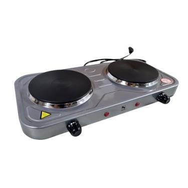 Imagem de FogãO Fogareiro EléTrico PortáTil Camping Inox 2 Bocas 2000w Cooktop 5 Temperaturas Qualquer Panela(Cinza,110V)