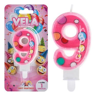Imagem de Vela Bolo Festa Aniversario Parabéns Parafina Nº 0 Rosa - Art Fantasy