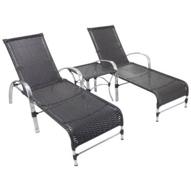 Imagem de 2 Espreguiçadeiras Garden e Mesa em Alumínio e Fibra Sintética para Piscina Trama