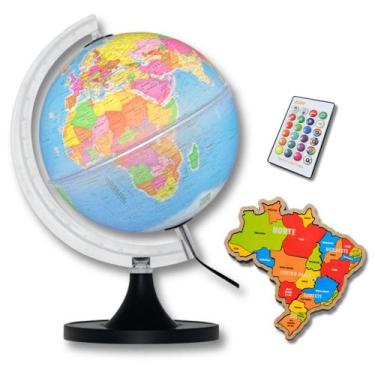 Imagem de Globo Terrestre LED Collor 21cm + Quebra Cabeça Regiões Do Brasil - Ab