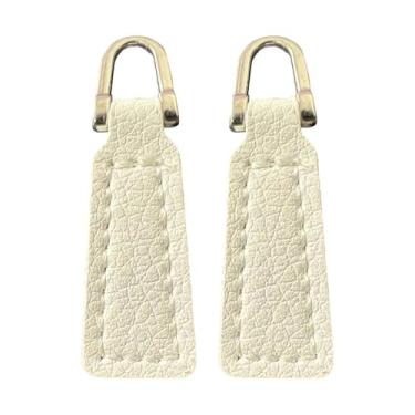 Imagem de Fancyes 2x Puxadores de zíper Puxadores de zíper de couro PU Alça de reposição Puxador de Etiqueta de para bolsas Mochilas, Branco