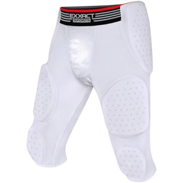 Imagem de Exxact Sports Faixa De Futebol Adulto Battle 7-Pad Para Homens Com Bolso Copos, Shorts Compressão Acolchoados Leves Almofadas Ultra Flex Integradas, Masculino (Branco, A3Xl)