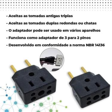 Imagem de Adaptador De Tomada Universal Em Porcelana Preto 3 Pinos Benjamin 10A/
