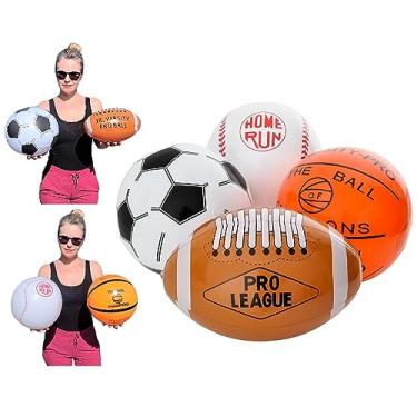 Imagem de Zugar Land Sortimento De Bolas Praia Esportivas 16" (Futebol Americano, Bola Futebol Beisebol E Basquete), Brinquedo Inflável Para Festa (Pacote Com 4 - 1 Cada Modelo)
