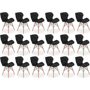 Imagem de Kit 18 Cadeiras de Jantar Charles Eames Slim Wood Estofada - Preto