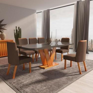 Imagem de Sala De Jantar 160x80 Aurora Mdf/vidro Grafite 6 Cadeiras Bom