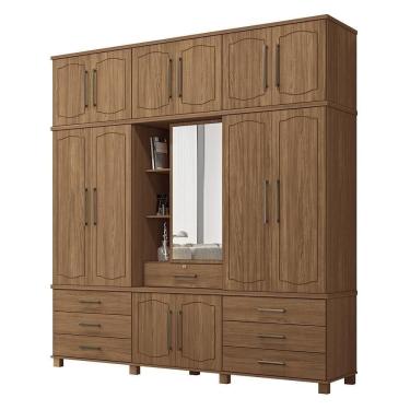 Imagem de Guarda Roupa Casal Londres Capelinha 13 Portas 7 Gavetas Jatobá Com Espelho - Santos Andirá Jatobá