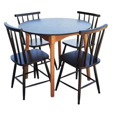 Imagem de Jogo De Jantar Colonial Brisa Mesa 90cm Com 4 Cadeiras Em Madeira Rust