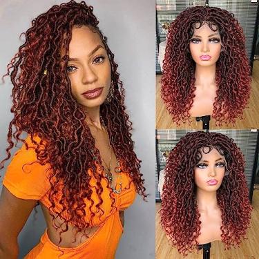 Imagem de MURAMURA HAIR Perucas Goddess Faux Locs Para Mulheres Negras, 18 Polegadas, Renda Completa, Cacheada, Sintética, Com Cabelo De Bebê, Trançado, Estilo Bohemia Twist, Cachos Crochê, Trançado (Ombre Gi