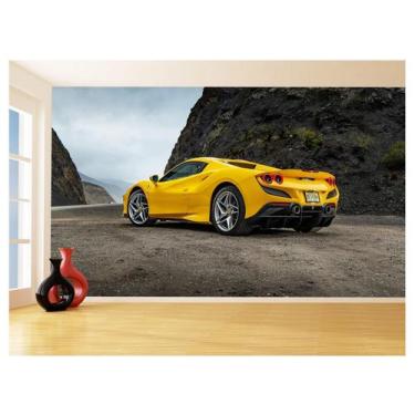 Imagem de Papel De Parede 3D Carro Ferrari Amarela Fundo 3,5M Car123 - Você Deco