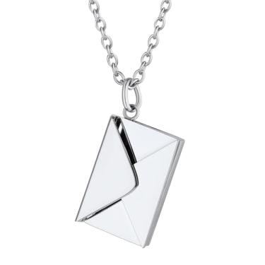 Imagem de ChainsHouse Colar com medalhão personalizado, colares envelope personalizados com mensagem fotográfica gravada para mulheres, aço inoxidável/preto/ouro/ouro rosa, presente memorial para esposa (com