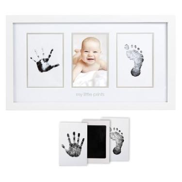Imagem de Pearhead Kit de moldura para fotos com impressão de mão e pegada para recém-nascidos, almofada de tinta segura para toque limpo incluída, presente para novos pais para o Natal ou chá de bebê, branco