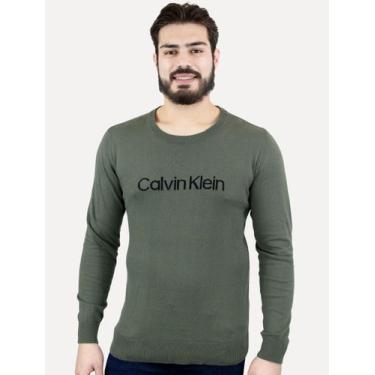 Imagem de Suéter Calvin Klein Masculina Tricot Front Logo Verde Militar, L/G