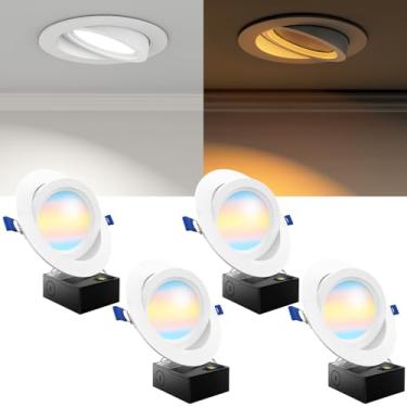 Imagem de Sunco Lighting 6" Gimbal Led Recessed Light, Luminária Embutida Direcional Tipo Globo Ocular Com Luz Noturna De 1400 Lúmens, Cct Selecionável 2700K/3000K/4000K/5000K/6000K, Regulável, 12W=80W Etl, P