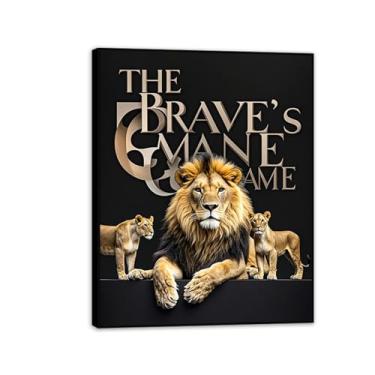 Imagem de Arte de parede de escritório inspiradora família leão e filhote impressão em tela animal pôsteres inspiradores citações motivacionais imagens para decoração de parede de quarto masculino 90 x 70 cm