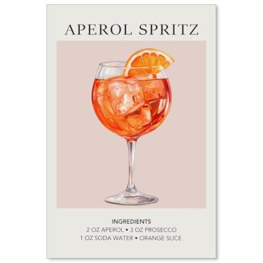 Imagem de Moderno Laranja Aperol Spritz Arte de Parede Retrô Coquetel Elegante Minimalista Impressões Estéticas Preppy para Sala de Estar Dormitório Bar Carrinho Decoração de Parede 40 x 61 cm Sem Moldura