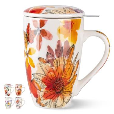 Imagem de GBHOME Caneca de chá com infusor e tampa, xícara de chá grande de cerâmica com folhas soltas, micro-ondas, lavável na lava-louças, caneca de infusão de chá, para amantes de chá