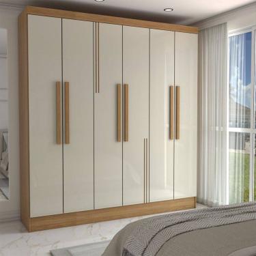 Imagem de Guarda-Roupa Casal Risk 6 Portas 3 Gavetas Cinamomo/Off White - Panorama Móveis