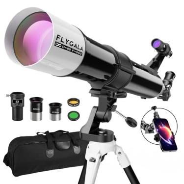 Imagem de FlyGala Telescópio para adultos astronômico de alta potência, abertura de 80 mm, 900 mm, telescópios refratores profissionais para iniciantes em astronomia FMC 36-270X com tripé de montagem AZ, bolsa