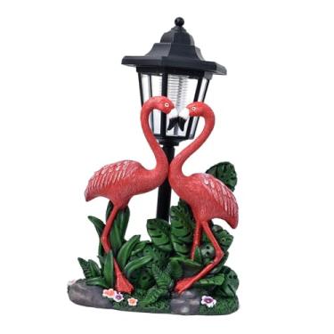 Imagem de Generic Estatueta de flamingo para casal apaixonado com luz solar, decoração de jardim, iluminação externa, estátua para porta da frente, quintal e pátio
