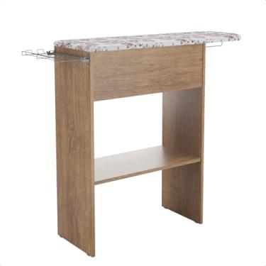 Imagem de Mesa Tábua de Passar Roupa com Armário e Cabideiro Compacta Porta Ferro (Canela)