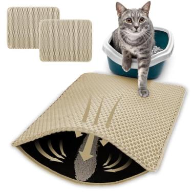 Imagem de HCY&WLD Pacote com 2 tapetes de areia para gatos, camada dupla, favo de mel, impermeável, à prova de urina, antiderrapante, menos desperdício, fácil de limpar, tapete de caixa de areia para gatos