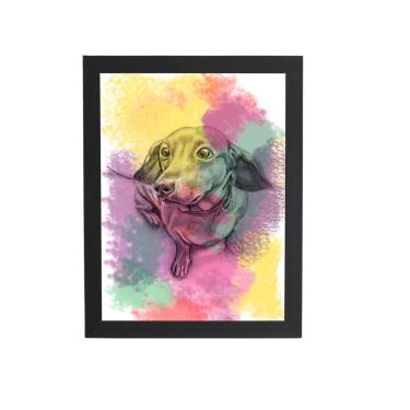 Imagem de Quadro Cachorro Salsicha Daschund Aquarela Moldura 20X30Cm