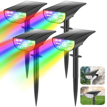 Imagem de Luzes solares que mudam de cor ao ar livre, luzes de paisagem solares RGB multicoloridas IP67 à prova d'água, 7 modos de iluminação, holofotes alimentados por energia solar para decorações de Natal,