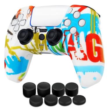 Imagem de TNP Capa de controle de silicone para PS5 para capa Dualsense + conjunto de 8 alças de polegar Pro Sony PlayStation 5 Skins acessórios pintura com aderência ergonômica texturizada