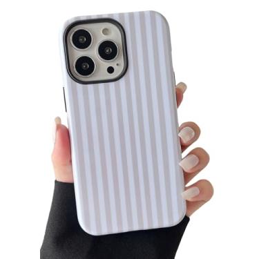 Imagem de Longlayss Capa de telefone compatível com iPhone 13 Pro Max, linda estética listrada para mulheres, meninas, à prova de choque, fina, TPU e capa protetora de policarbonato rígido (branco antigo)