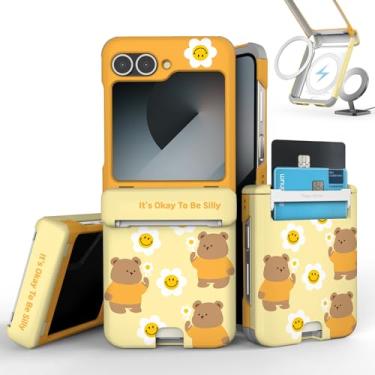 Imagem de VVUPIC Capa para Galaxy Z Flip 6 com compartimento para 2 cartões, capa fina e robusta com dobradiça compatível com Magsafe, capa de proteção total dobradiça armadura 2024 laranja