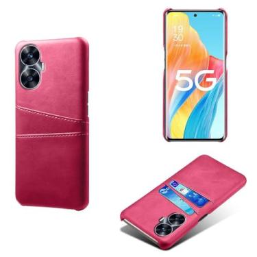 Imagem de Capas Compatível com OPPO Realme C55,tampa protetora de couro falso,design de saco de cartão com 2 fendas de cartão atrás,proteção anti-impressão digital e anti-gota-Rose Red