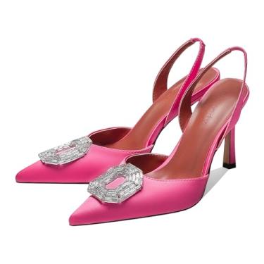 Imagem de Vertundy Sapatos Femininos De Salto Alto Com Strass, Bico Fino, Cetim, Cristal, Salto Alto, Sandálias Para Festa, Casamento, Noiva, Sapatos De Salto Alto, Rosa Neon
