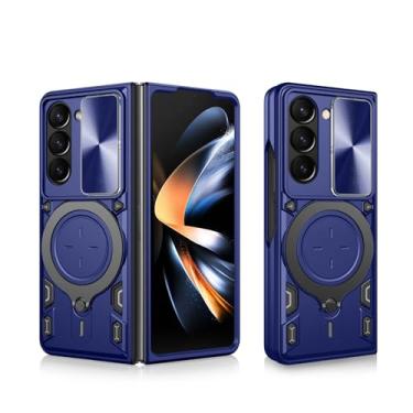 Imagem de SKPY Capa magnética compatível com Samsung Galaxy Z Fold 7 com suporte de anel, capa protetora resistente à prova de choque de grau militar para Z Fold 7 para mulheres e homens, azul
