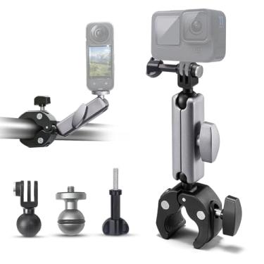 Imagem de FiTSTILL Clipe de suporte de guidão para bicicleta e motocicleta, suporte de barra de tubo de cabeça esférica de liga de alumínio 360° para Go Pro Max Hero DJI Insta 360 Kits de acessórios de câmera