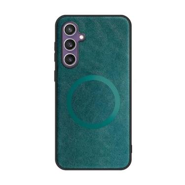 Imagem de YOGISU Capa magnética de couro para celular S23 com carregamento sem fio (para S23/ciano)