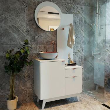 Imagem de Armário de Banheiro Bn3680 2 Portas 1 Gaveta com Espelho Branco - Tecn