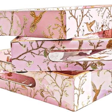 Imagem de Vetali Export Bandejas de madeira com alça conjunto de 3 travessas retangulares para café da manhã, jantar, mesa de centro, decoração de casa, otomano, churrasco, festas - durável e elegante - rosa