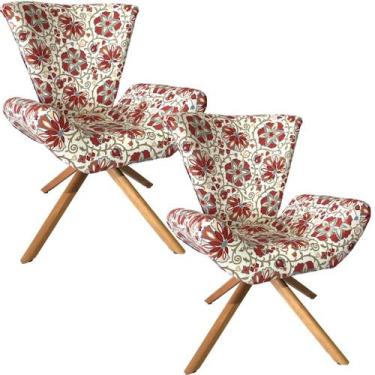 Imagem de Kit Duas Poltronas Elegance Base Giratória Ferro e Madeira Cazoli Lara