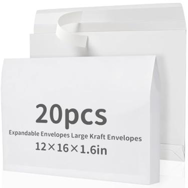 Imagem de Fullhawl 20 peças Envelopes expansíveis de 30 x 40,6 cm x 4,6 cm de catálogo, envelopes Kraft para descascar e selar, leve, grande, para escritório, casa, documentos, revistas, armazenamento de fotos