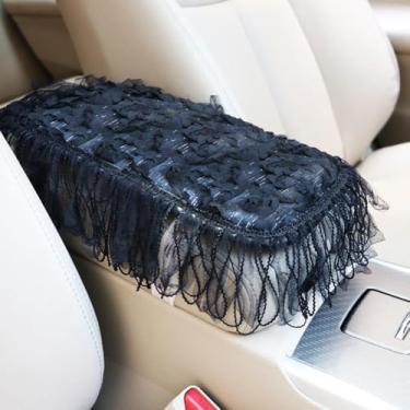 Imagem de MINGZAIQIPEI Capa de apoio de braço com babados de renda, capa de console central para carro, almofada de apoio de braço central macia e fofa para a maioria dos protetores de decoração de carros (4)