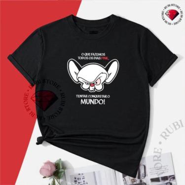 Imagem de Camiseta Casal Namorados Pink e Cérebro Vamos Conquistar o Mundo - Min