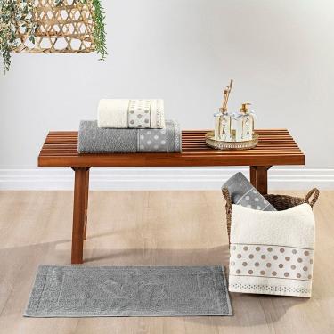 Imagem de Jogo de Banho Meggy Poá Bolinhas Toalhas Macias 100% Algodão 5 Peças - Cinza Granito e Pérola