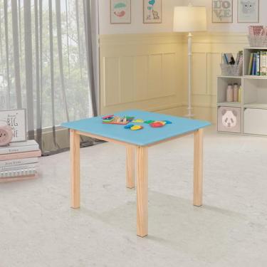 Imagem de Mesa Infantil 65x65cm Azul Linha Colorê Base em Madeira Maciça Pinus -