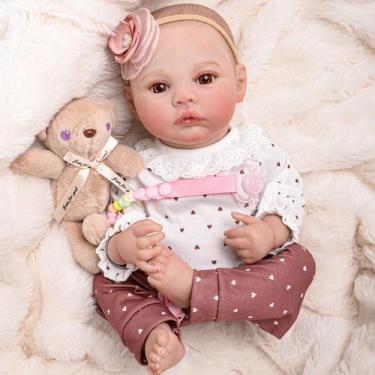 Imagem de Boneca Bebê Reborn Silicone Realista 48cm Original Kit Acessórios Conj